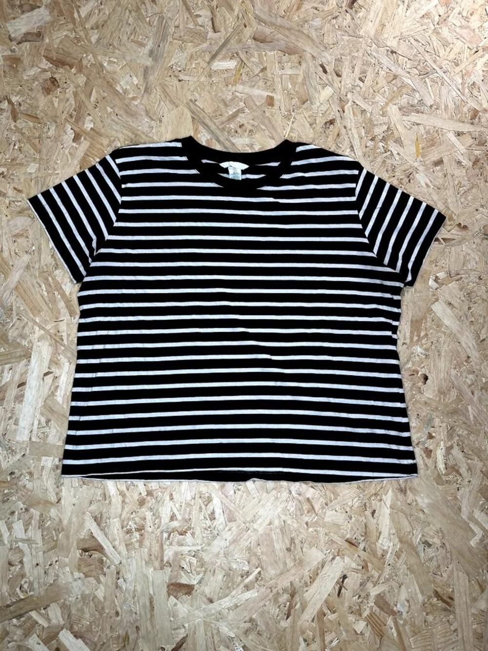H&M Striped T-Shirt Womens XL Black White Crew Neck Short Sleeve Cotton Tee